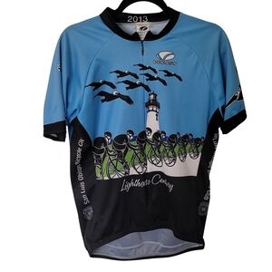 Voler Cycling Jersey Mens M Blue 2013 Lighthouse Century SLOBC Raglan Zip Top